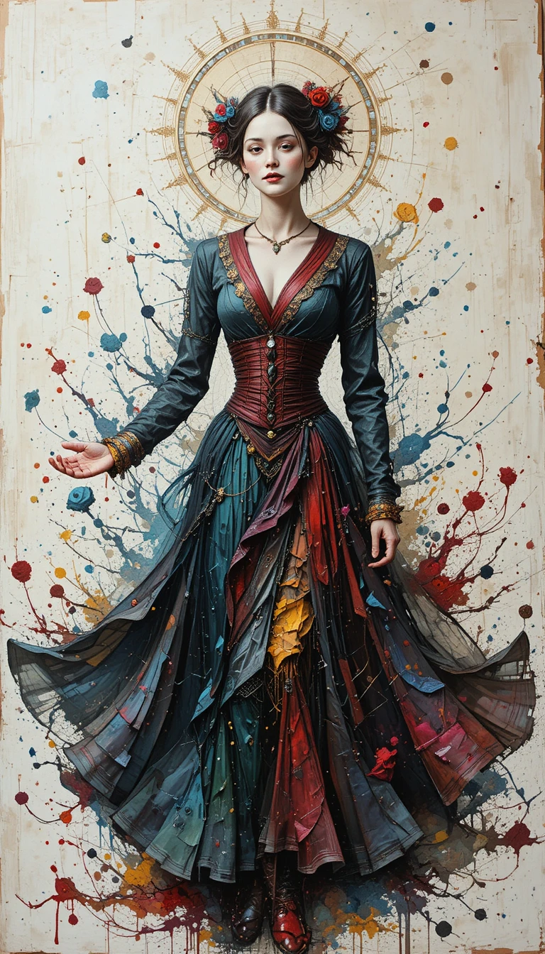 Joyful oil painting of a gentle woman in an old dress
