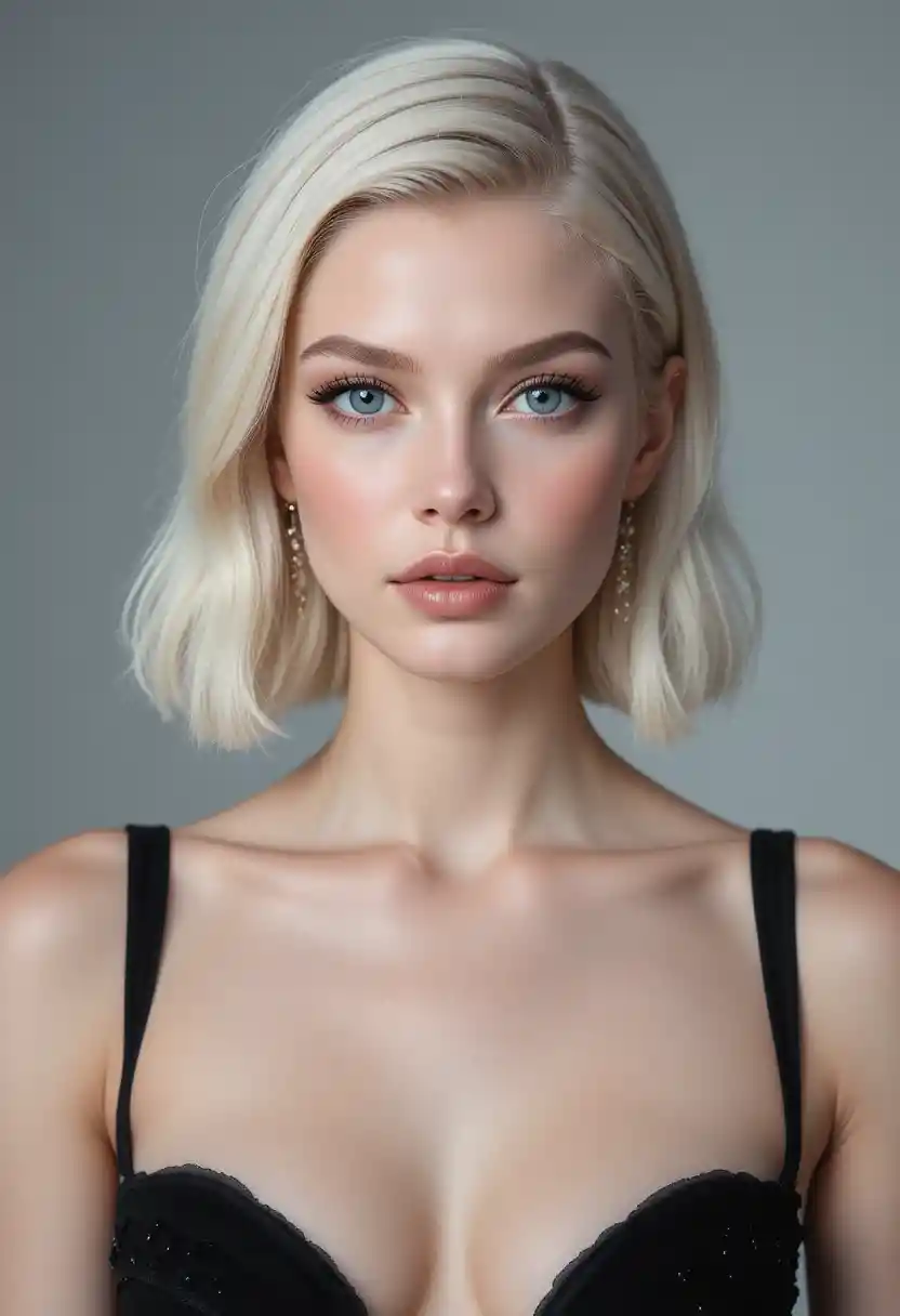 Tall platinum blonde woman with cold couture elegance