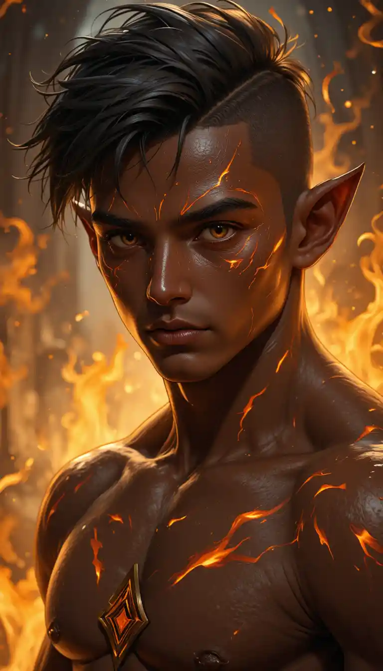 Muscular brown skinned forge mage man in a fantasy world