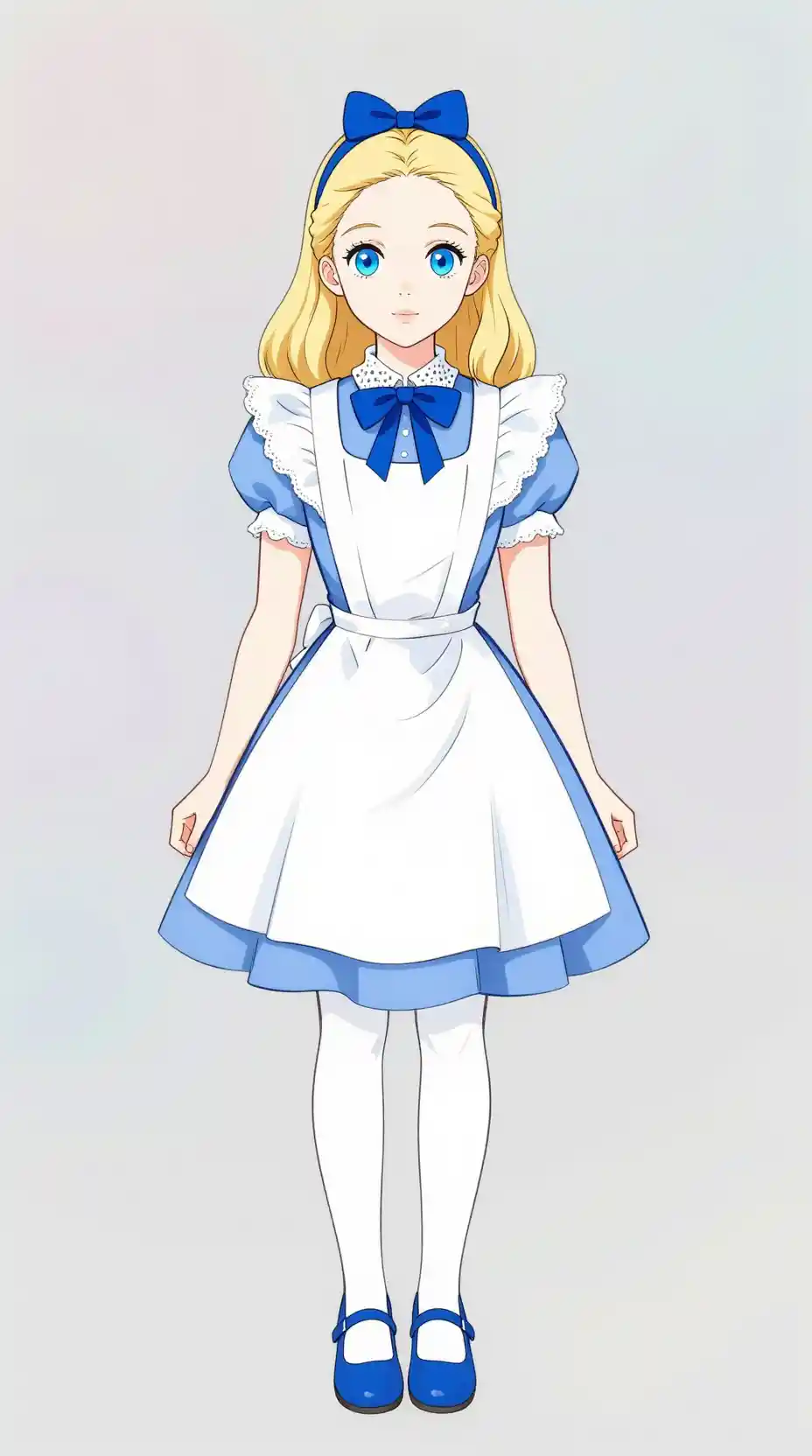 Whimsical portrait of a young girl in blue and white
