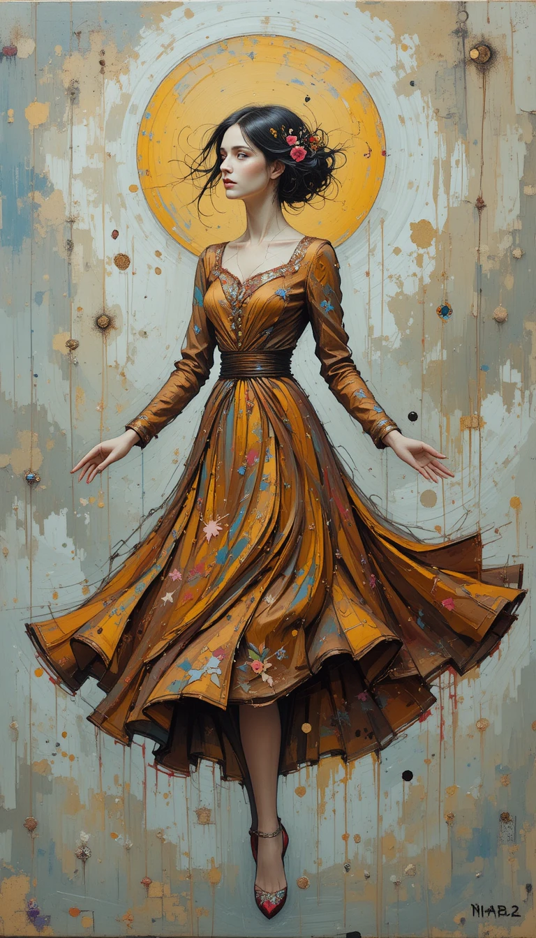 Expressive impasto painting of a gentle woman in vintage dress