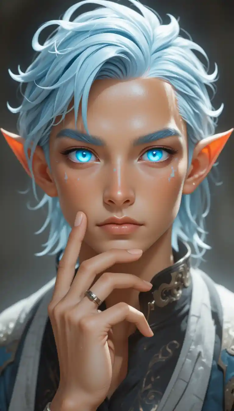 Light skinned blue eyed fantasy man with short tousled hair