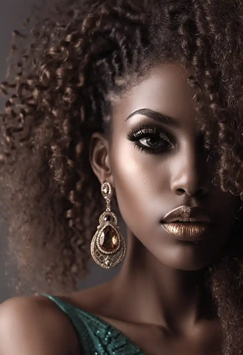 Close up portrait of a young woman with curly hair