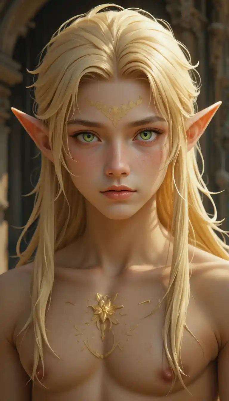 Young elven archer man with long dark blond hair