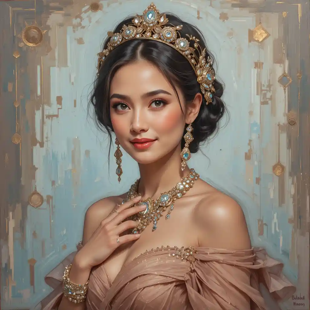 Elegant woman in evening gown with sparkling jewelry