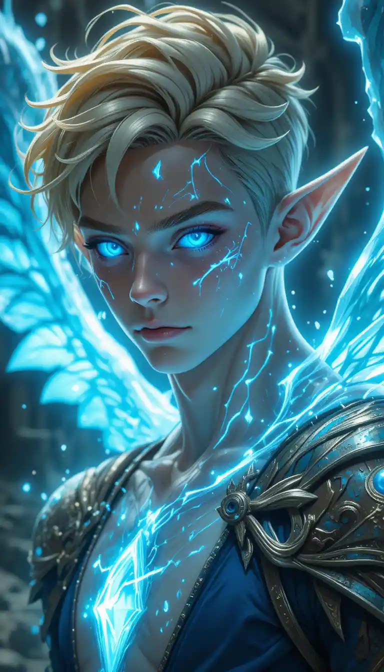 Angel forge mage man with glowing markings and wings