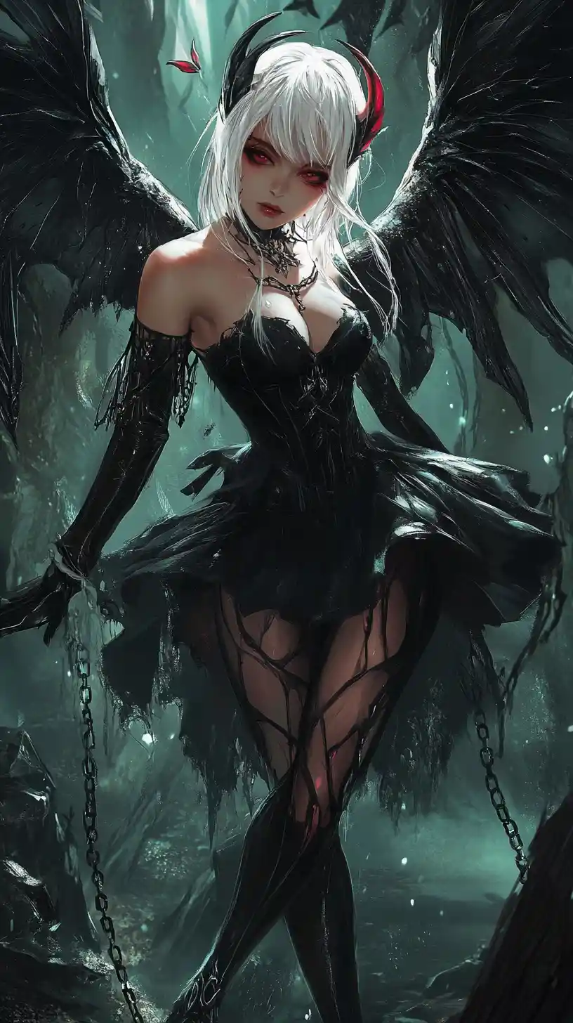 Gothic fairy woman with neon green wings in darkness