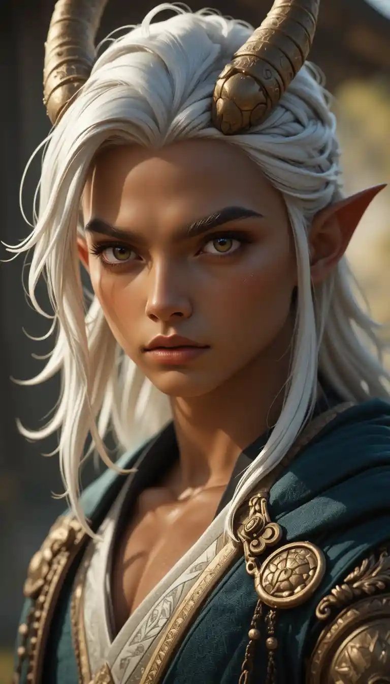 Fantasy man with white hair and deer horns in Wakfu world
