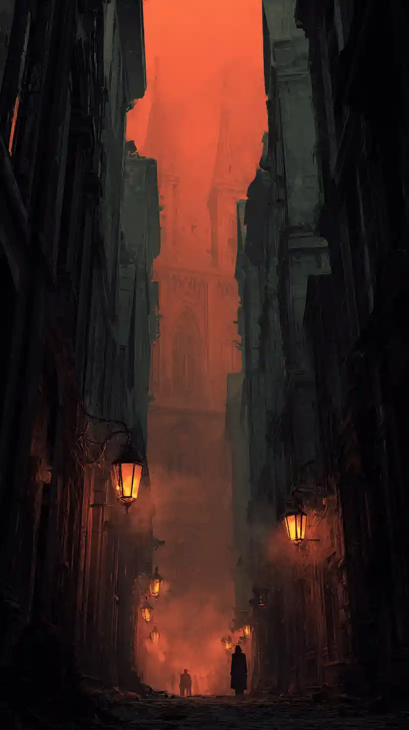 Urban figure standing in a city that never sees sun