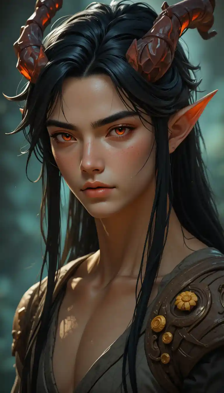 Half elf half demon young man in a fantasy world