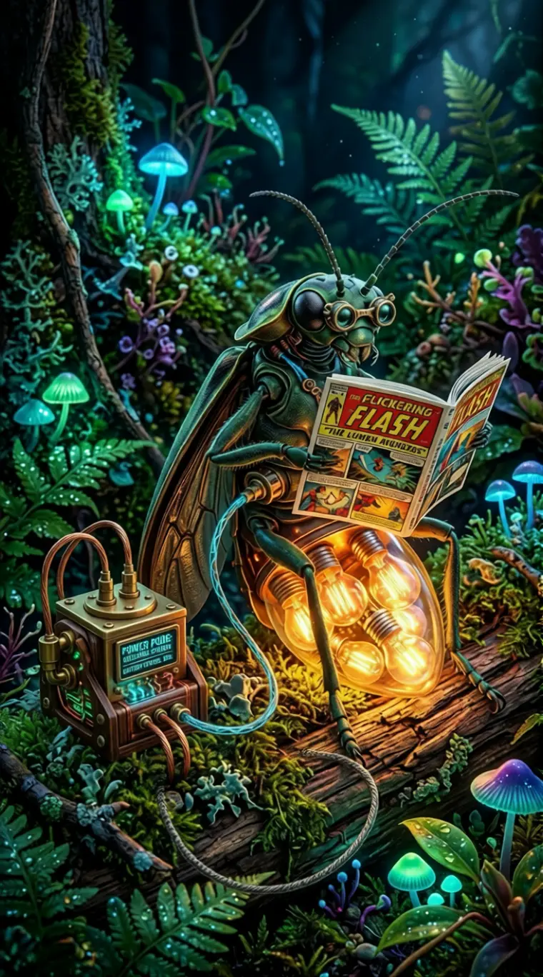Firefly With Glowing Bulbs Charging Beside A Station