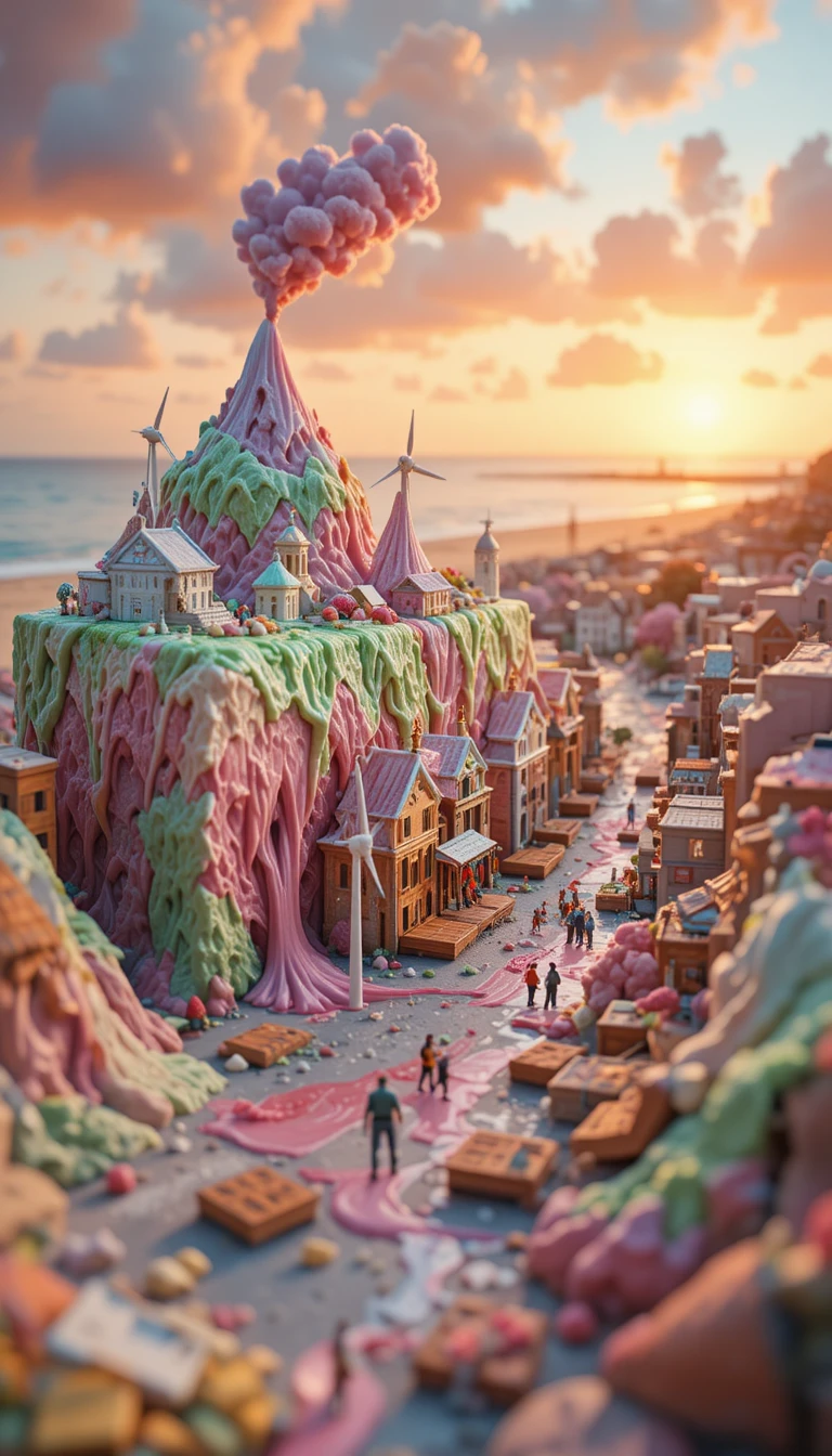 Miniature Coastal City Built On Melting Ice Cream