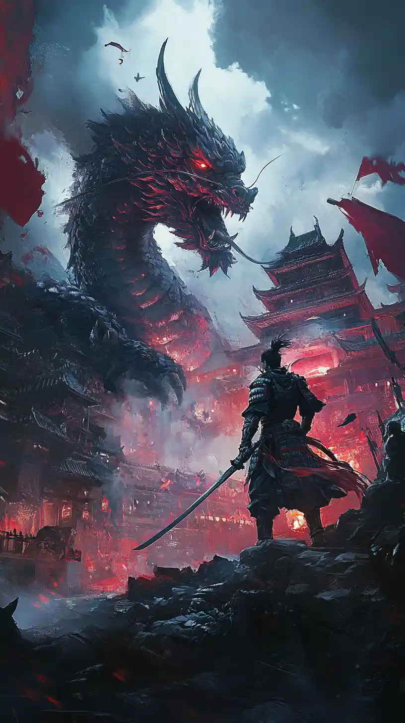Heroic warriors and dark antiheroes in epic fantasy scene