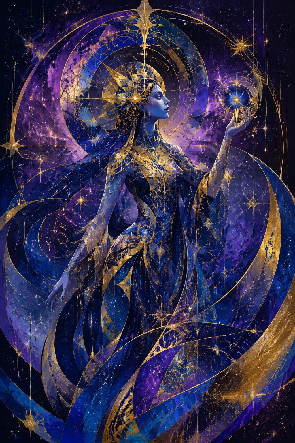 Strega Astratta Plasmata da Luminosa Geometria Cosmica