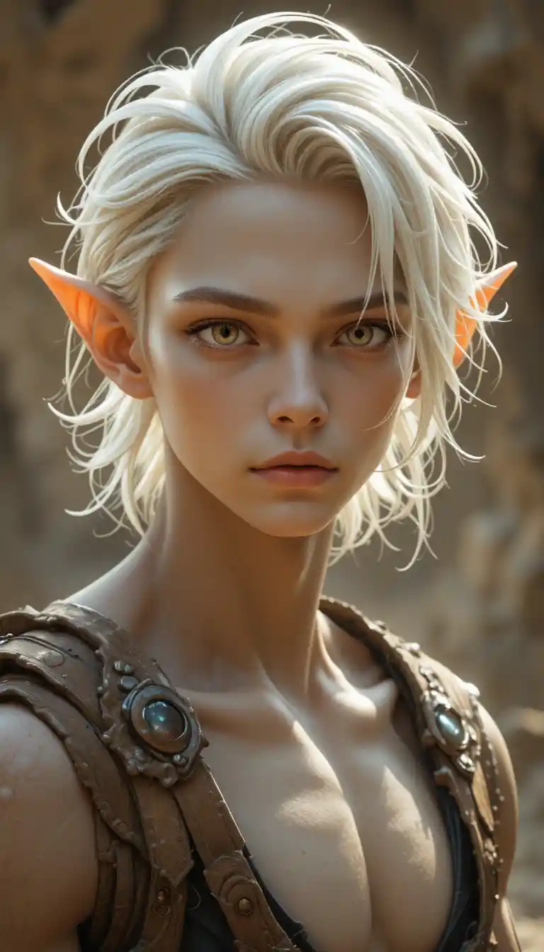 Pale ghostly young man with white hair in a fantasy world