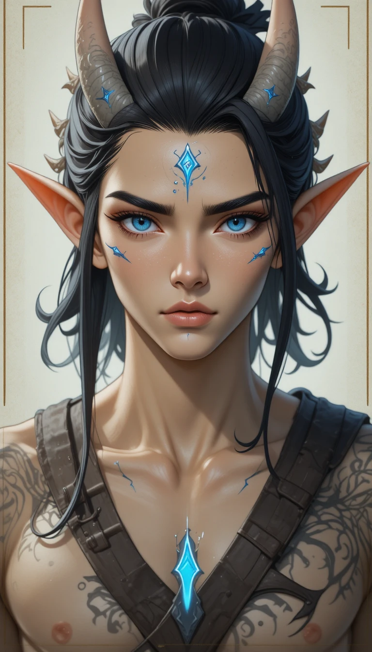 Fantasy man with glowing blue eyes and antler horns