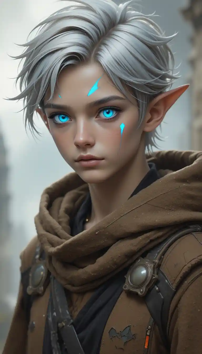 Seventeen year old xelor boy with pale blue glowing eyes