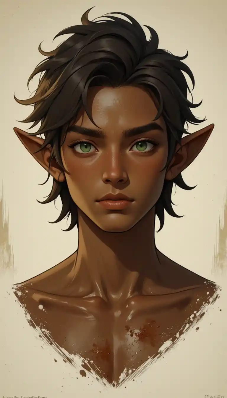 Young fantasy man with green eyes and brown hair