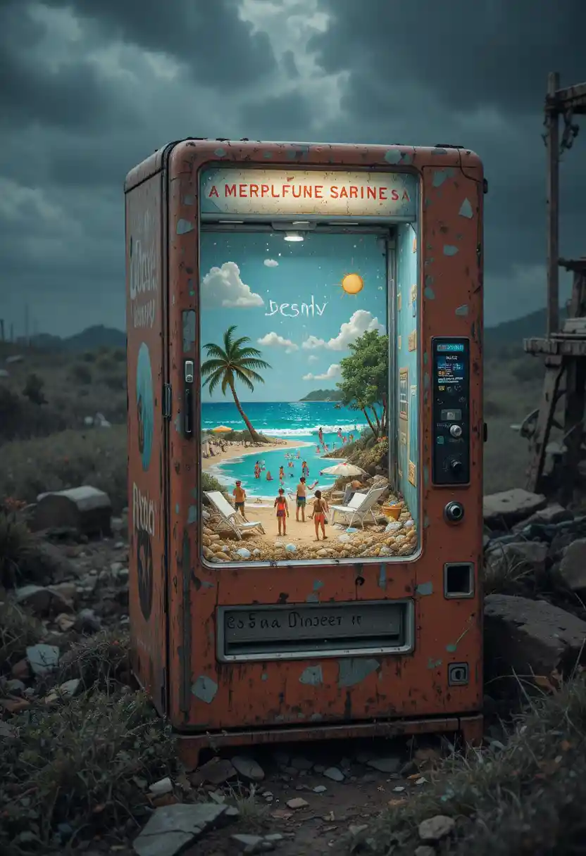 Abandoned Vending Machine Reveals Sunny Miniature Beach World