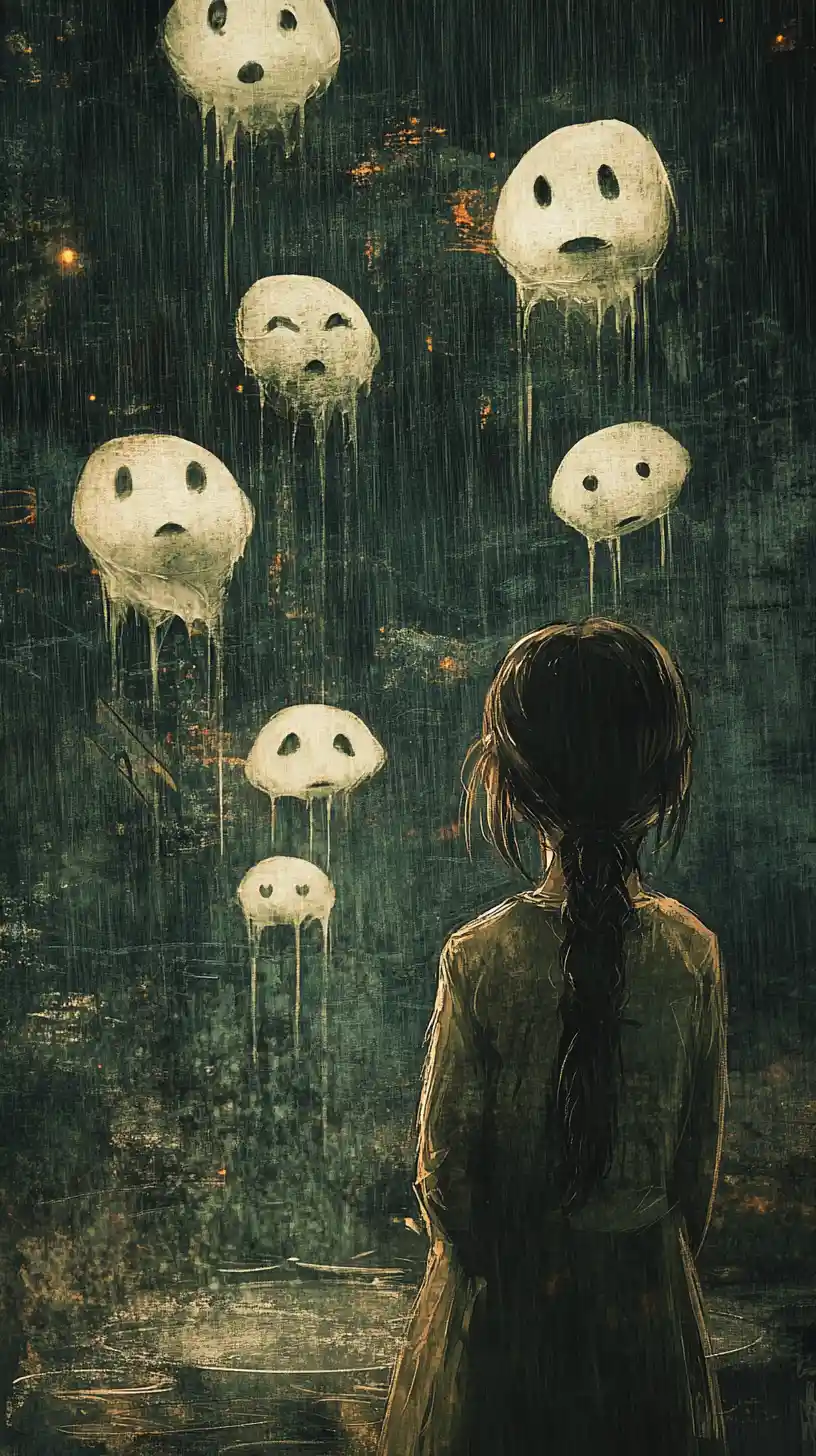 Girl Watching Raindrops Turn Into Faint Ghostlike Faces