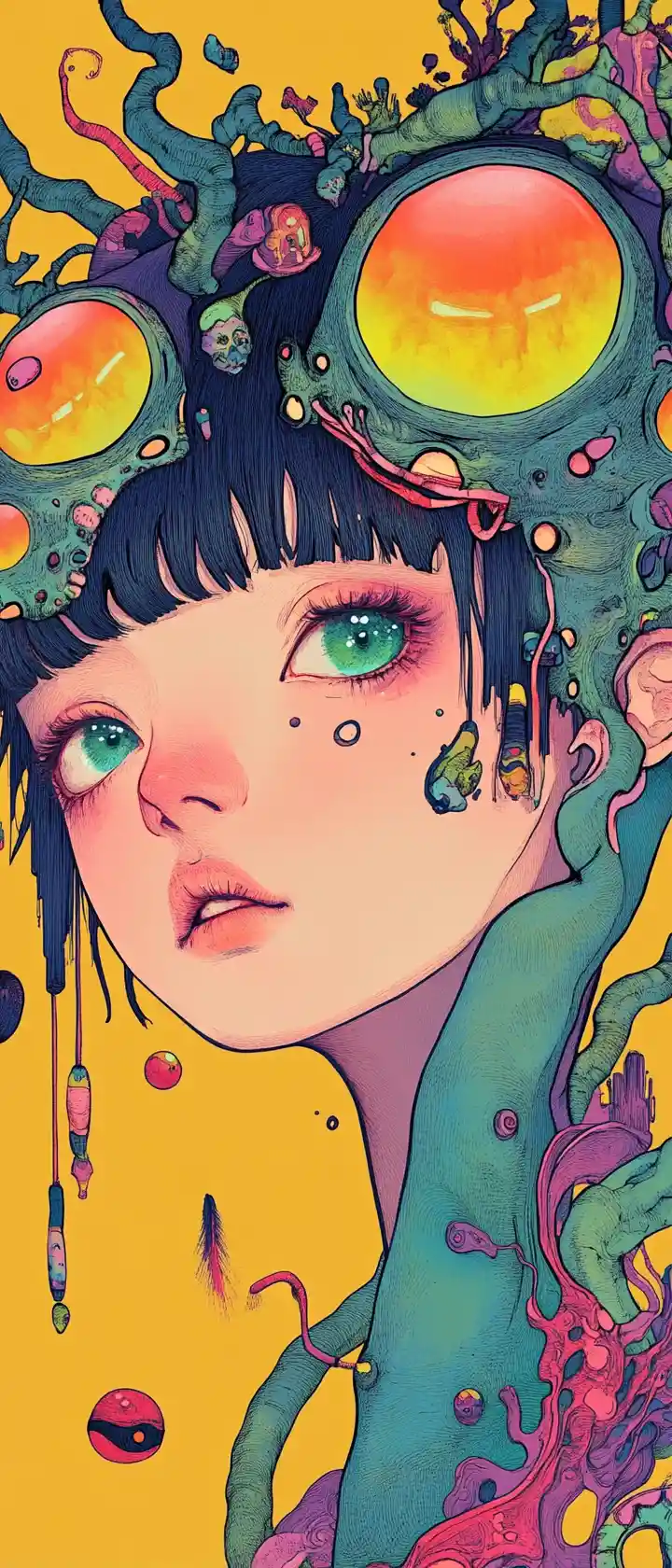 Playful kawaii acid color digital abstract illustration