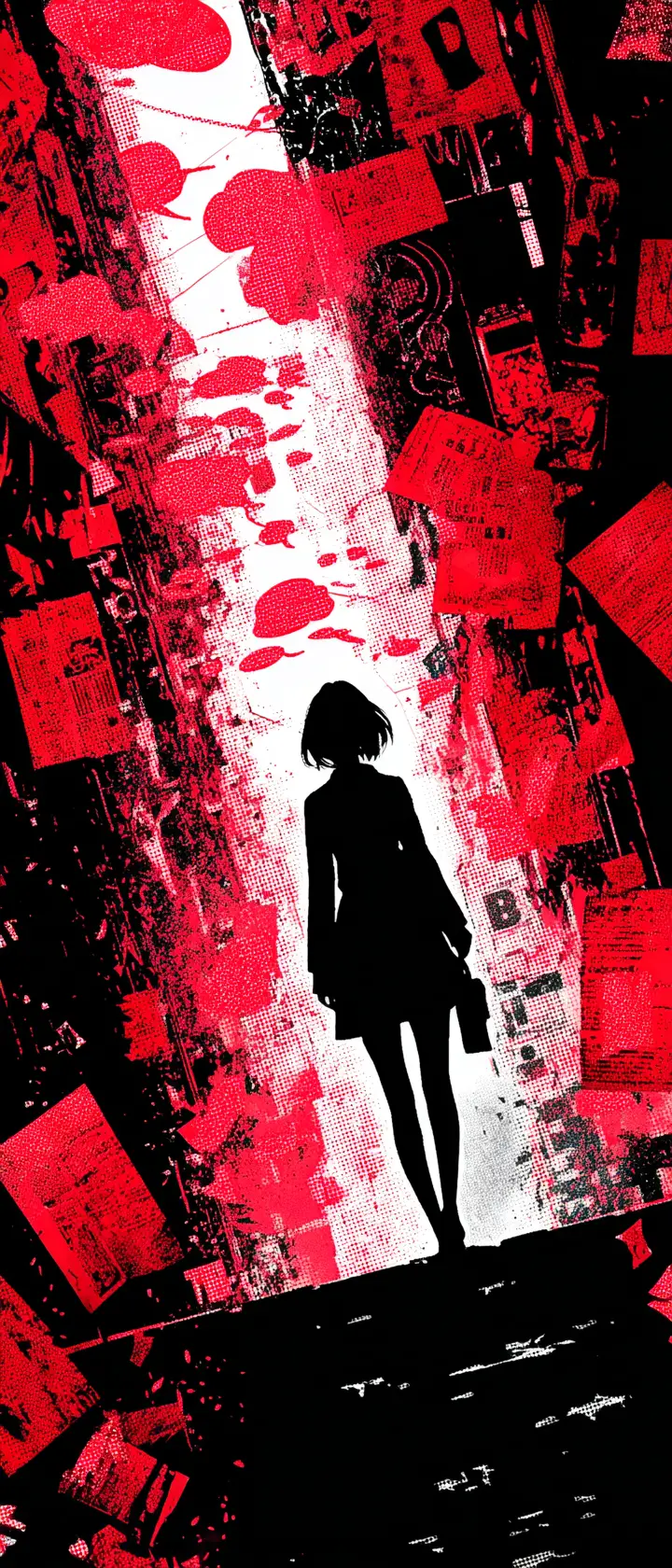 Anime detective in dark alley with floating thought clues