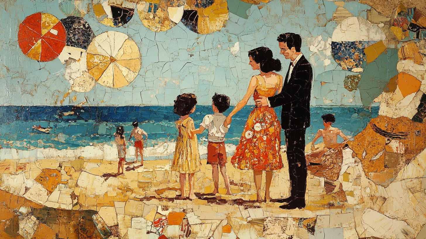 English family playing together on a sunny beach