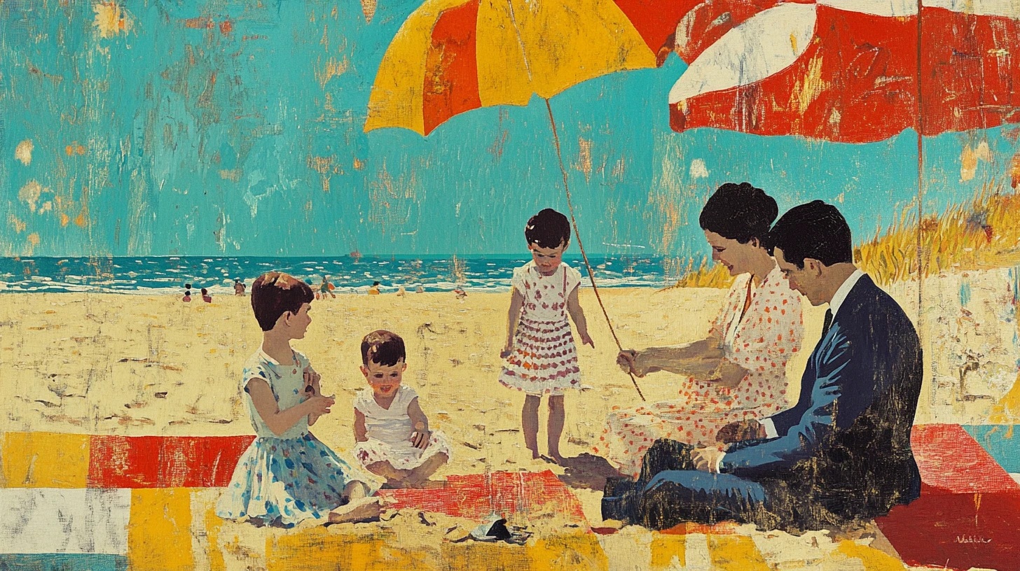 English family playing together on a sunny beach
