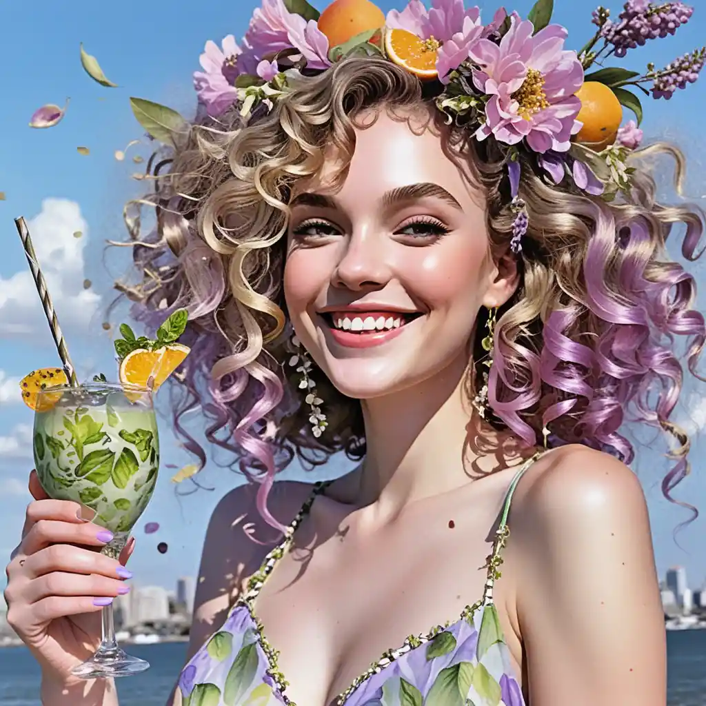 Romantic watercolor woman with cocktail celebrating spring