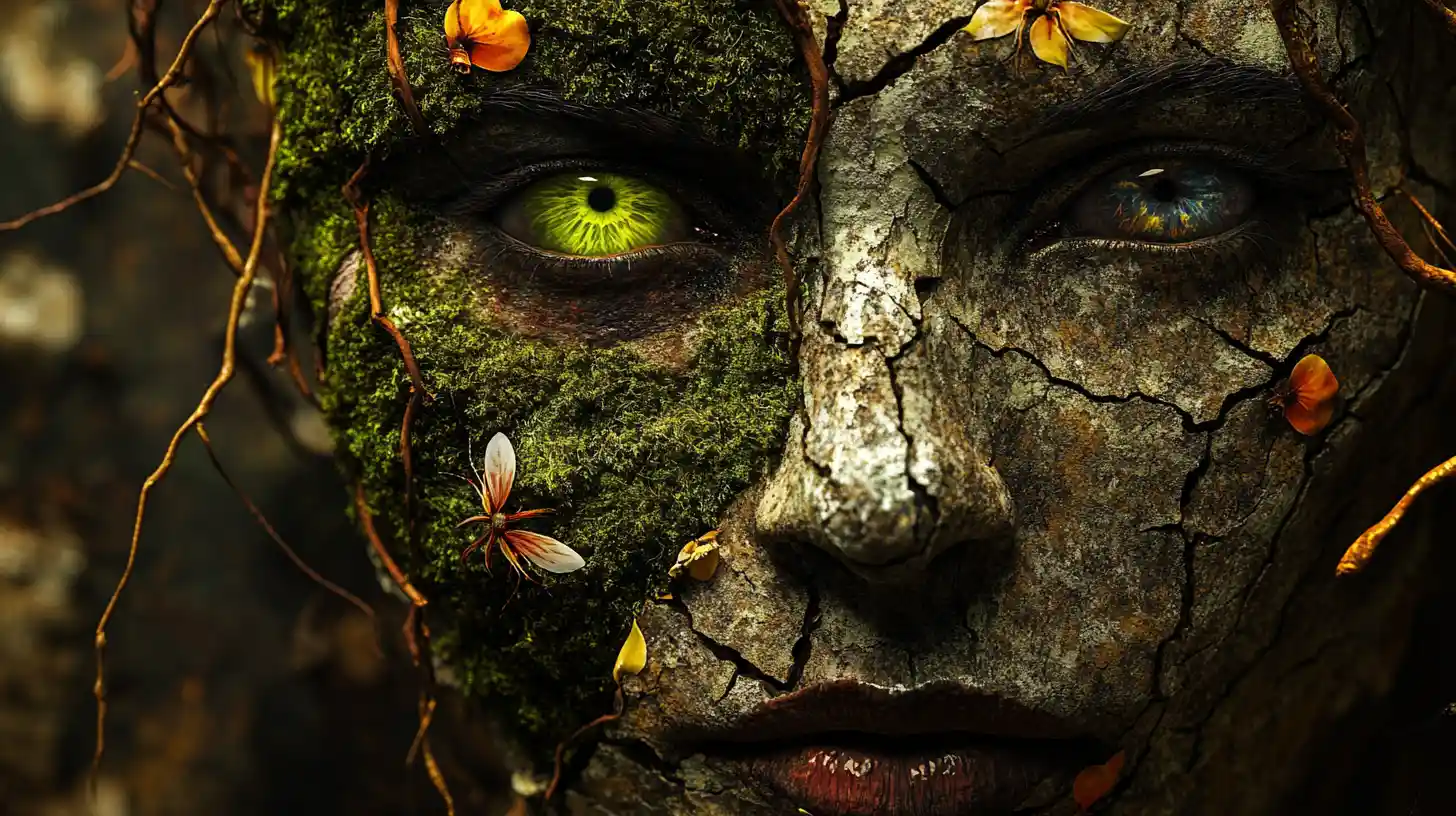Surreal dual face portrait of nature and cracked earth