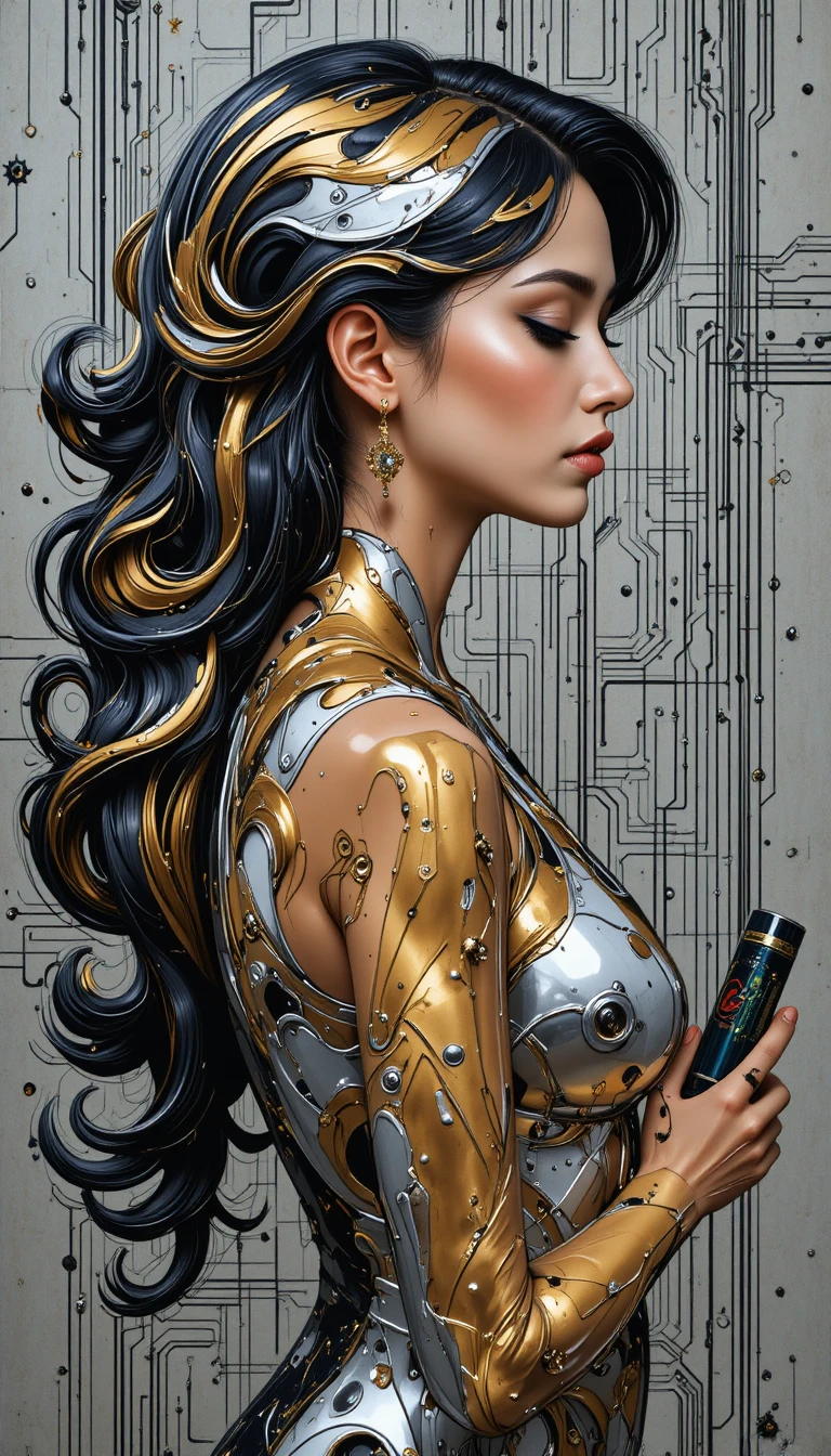 Colorful anime woman in elegant full body side portrait