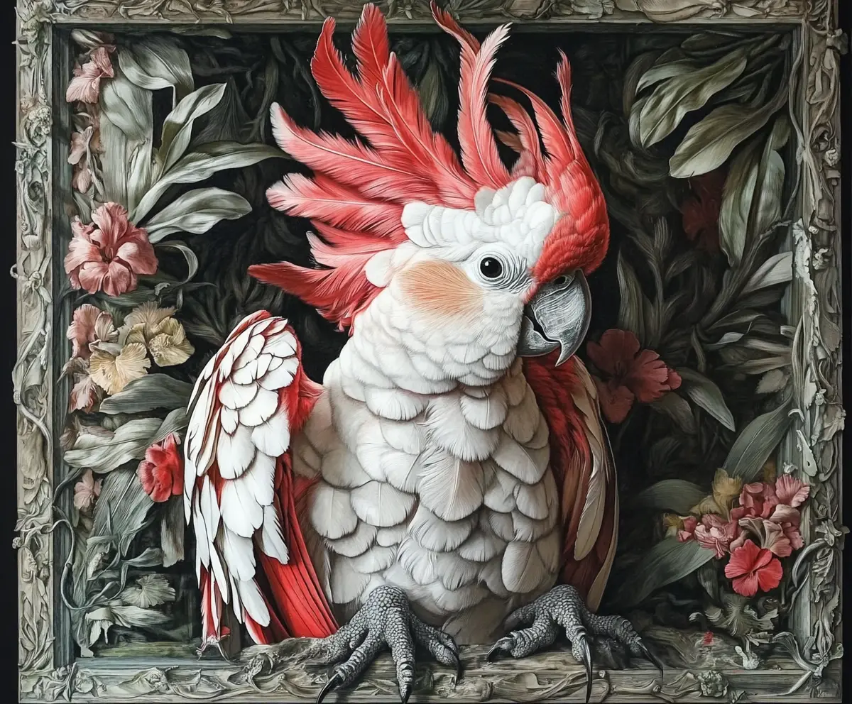 Surreal illusion of a palm cockatoo in abstract forms