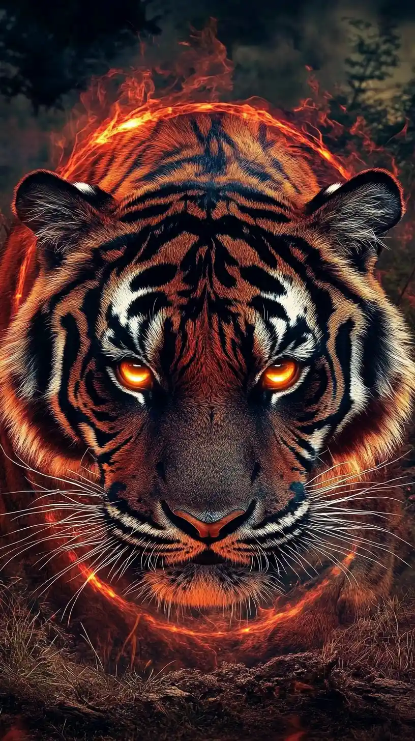 Close up portrait of a bengal tiger with glowing eyes