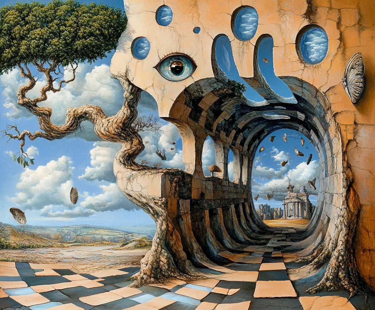 Arte surreale di illusione ottica con molteplici immagini nascoste
