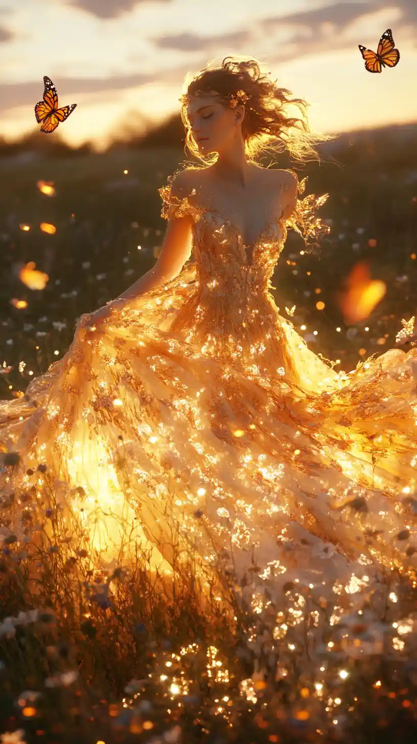 Radiant Summer Deity Rising In Golden Wildflower Field