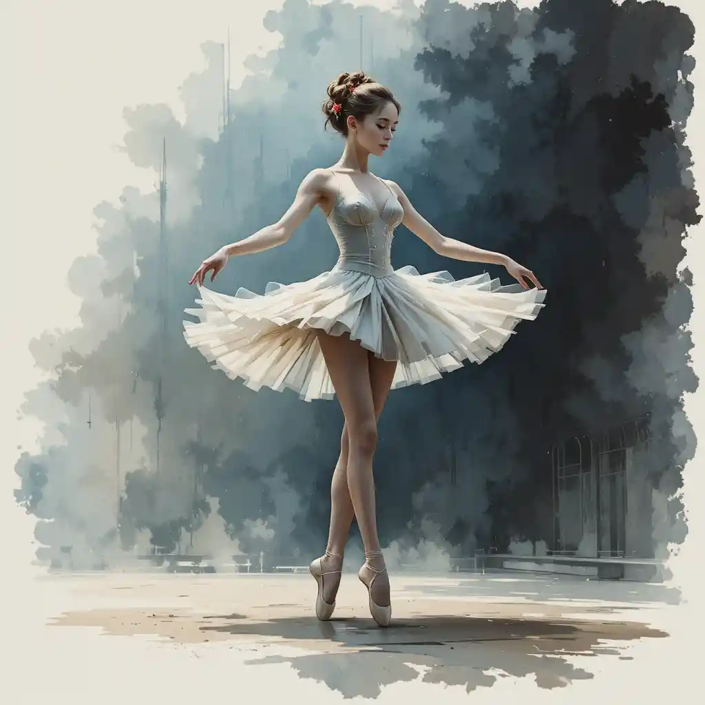 Graceful ballerina poised en pointe on a theater stage