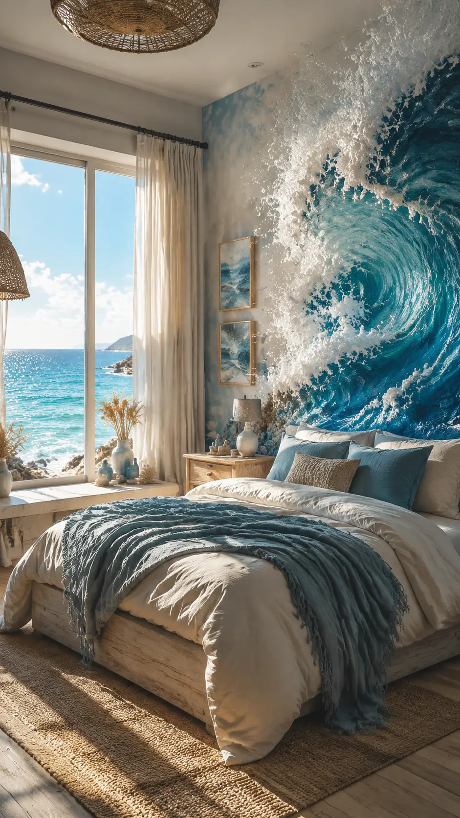 Accogliente camera da letto soleggiata con ampia vista sul mare turchese