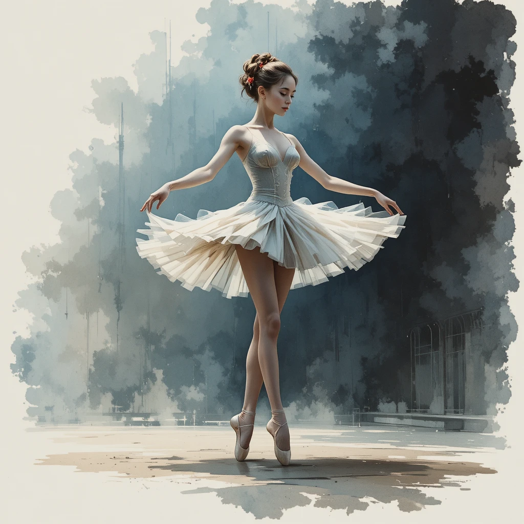 Graceful ballerina poised en pointe on a theater stage