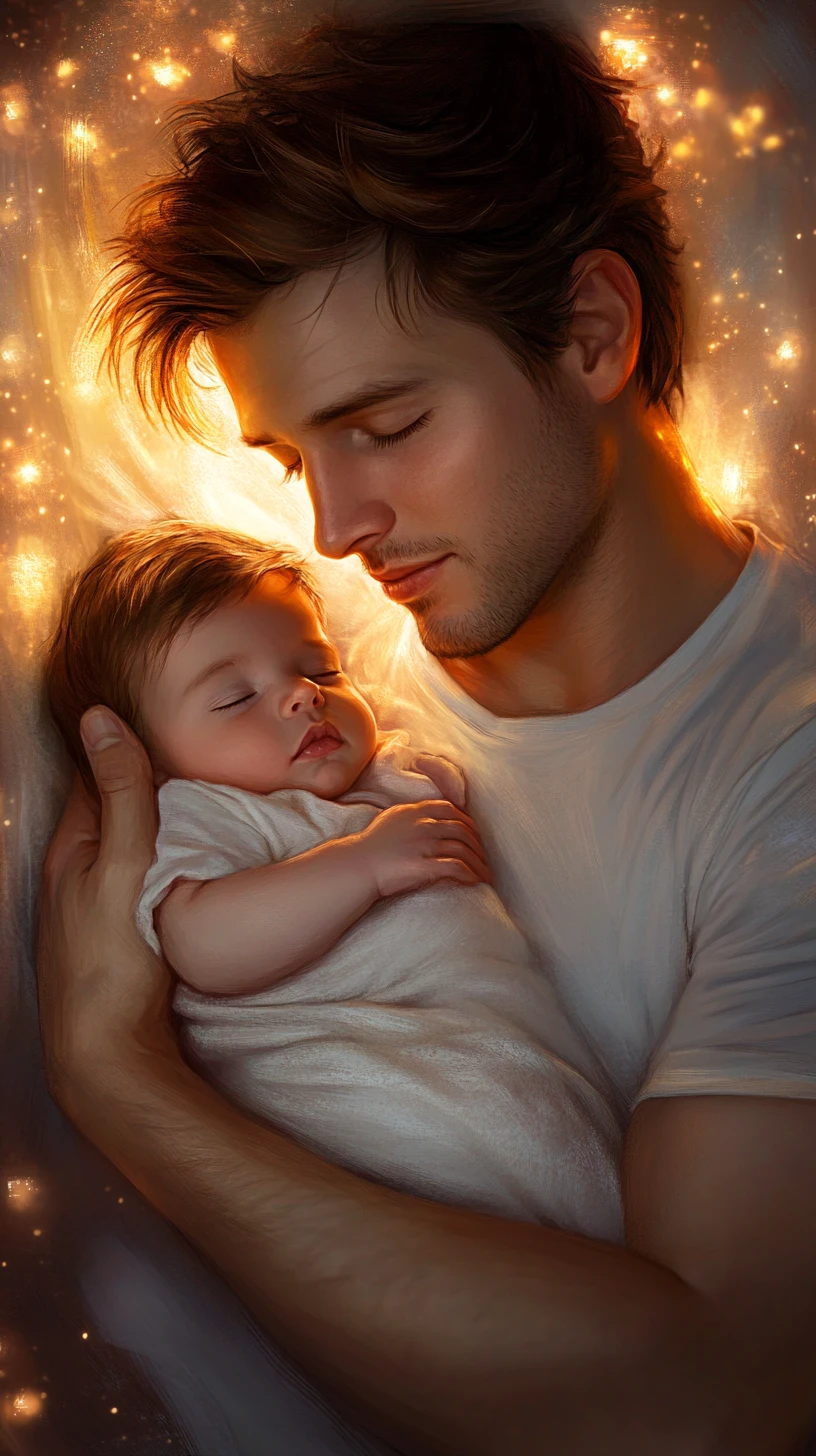 Young father cradling his newborn in a cozy nursery