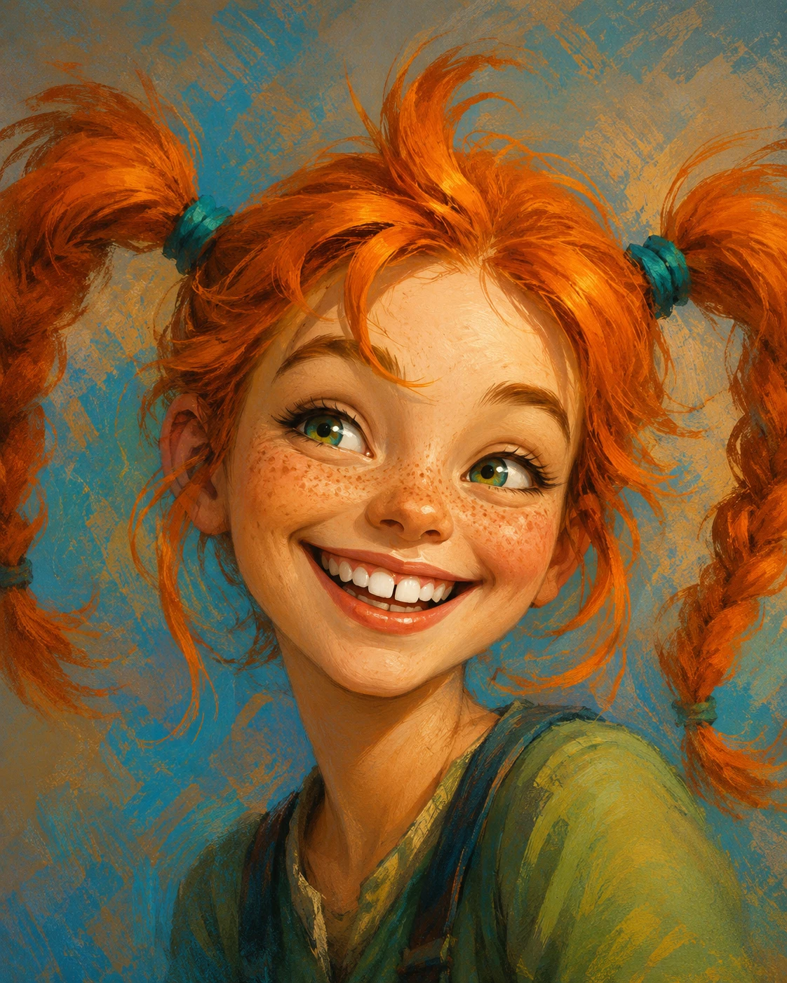 Retrato de alegre chica pelirroja en estilo de pintura al pastel