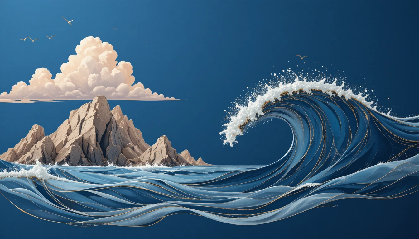 Ondas abstratas minimalistas em tons suaves de bege e dourado