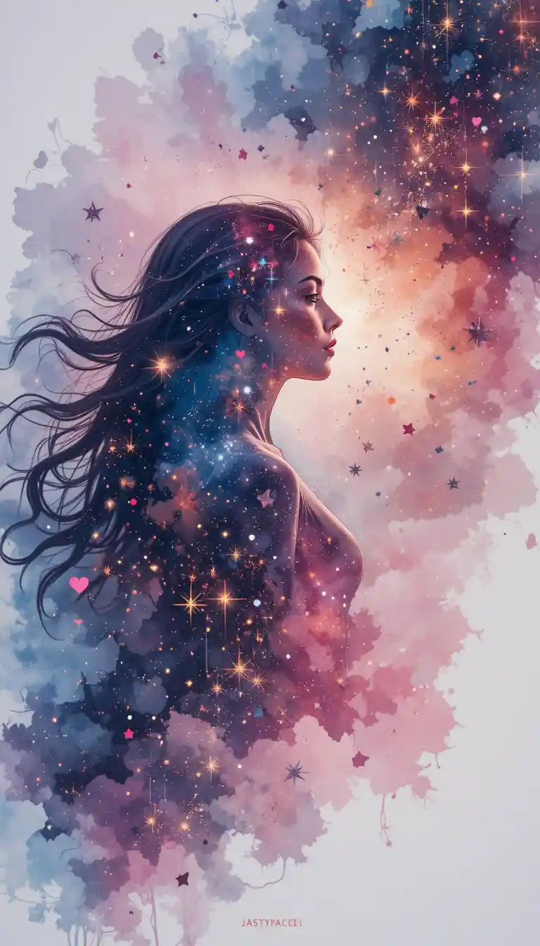 Shimmering border with baby you caption and space art