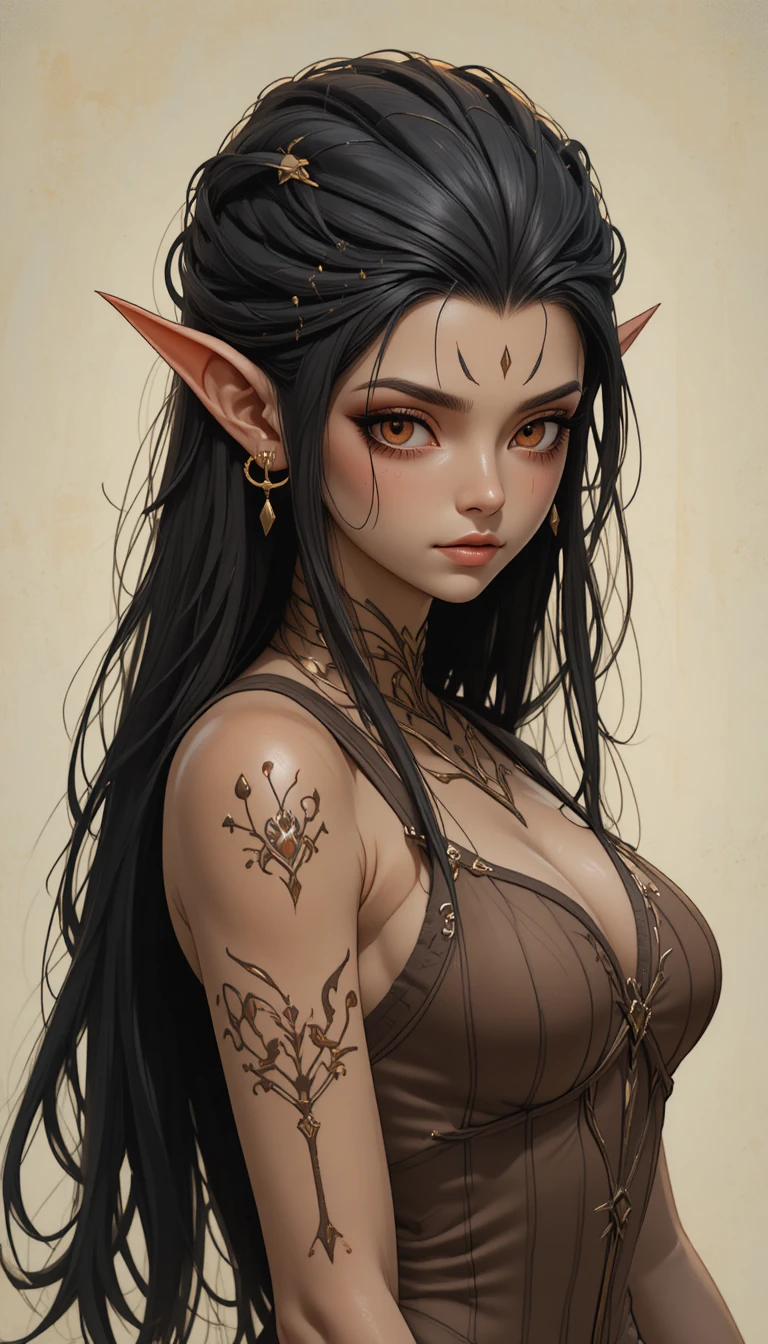 Fallen angel girl with dark damaged wings and horns