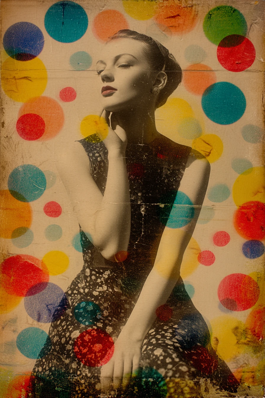 Surreal mixed media abstract pattern with bokeh dot background