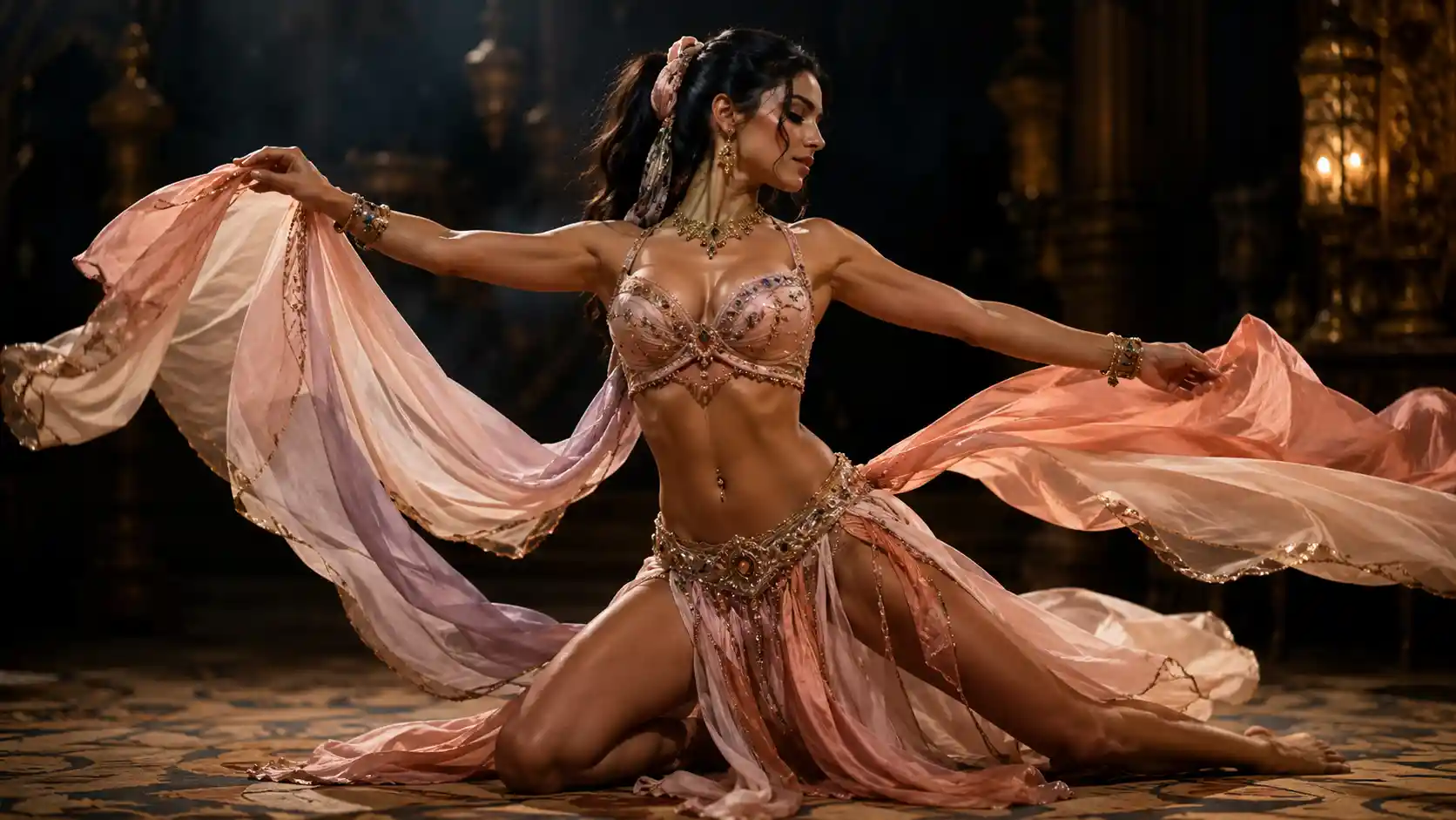 Hyperrealistic full body portrait of a dancing woman