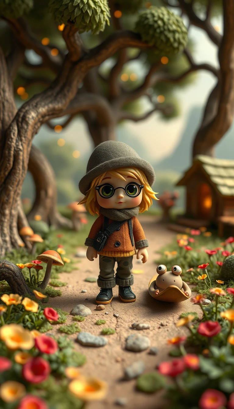 Blonde baby girl in rapper outfit in enchanted forest