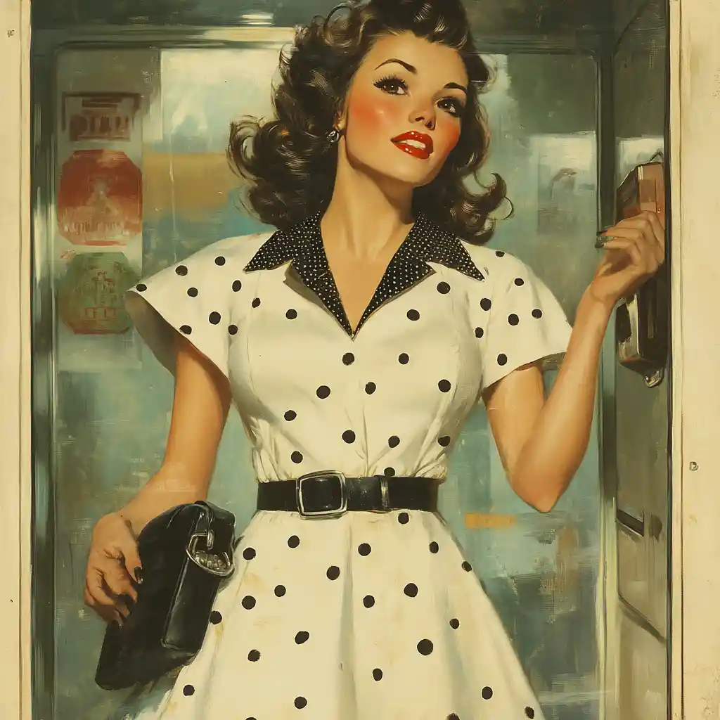 Stylish middle aged woman in phone booth on city street