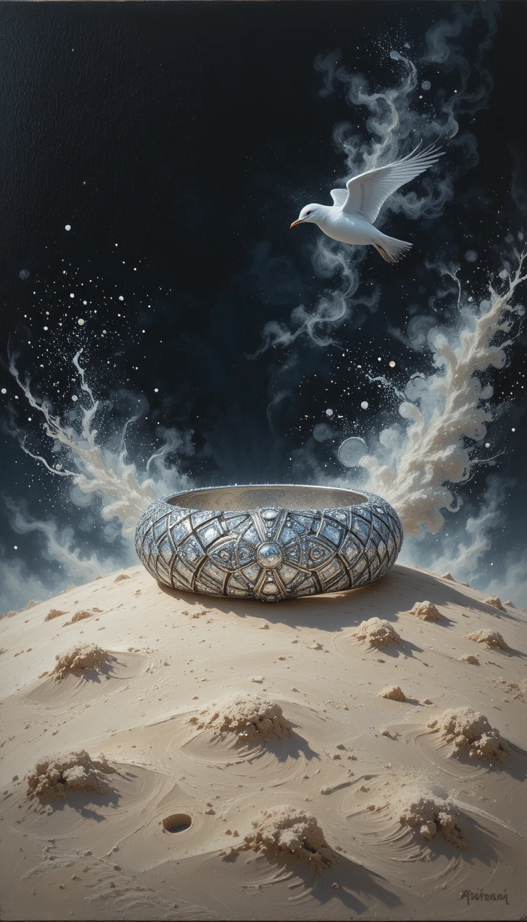 Diamond silver bracelet against dark dramatic background