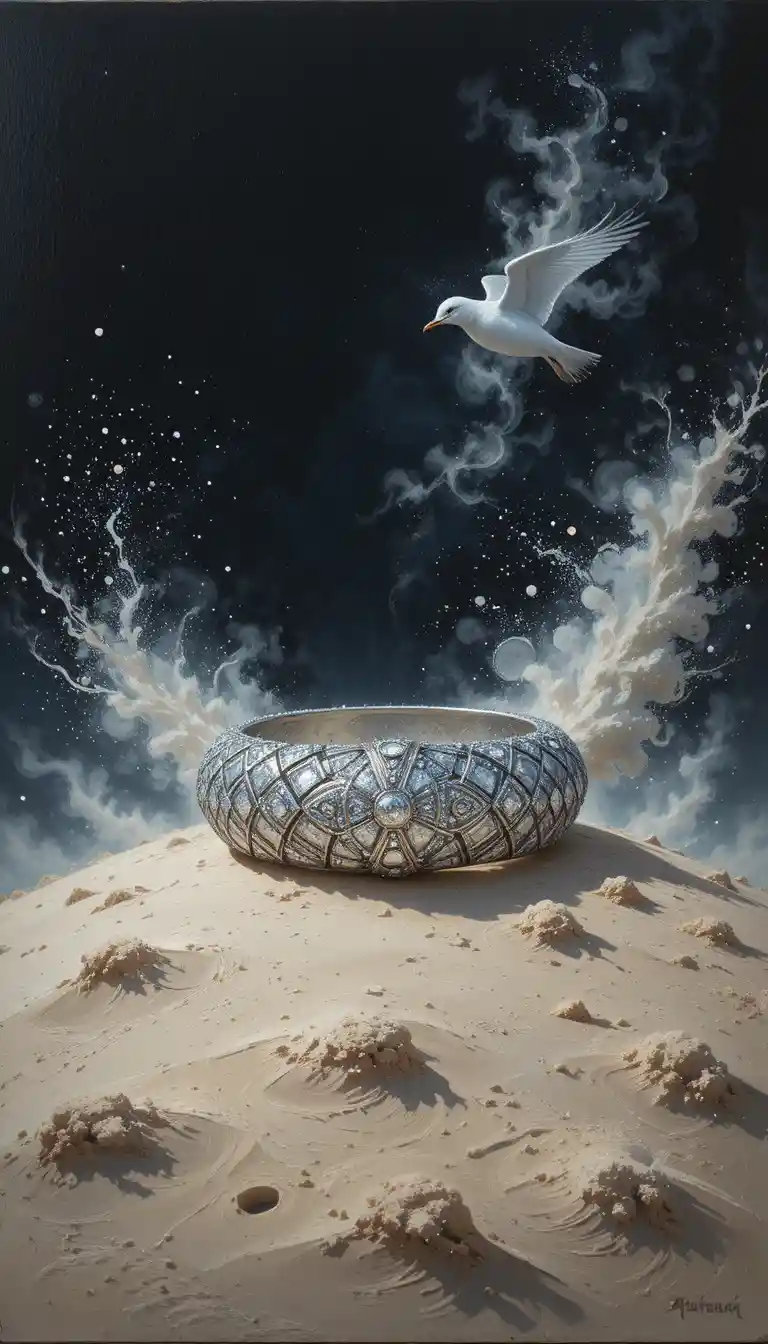 Diamond silver bracelet against dark dramatic background