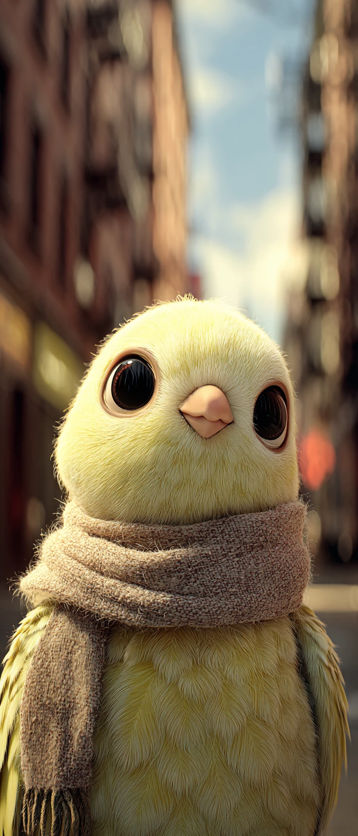 Dulce espíritu de pájaro amarillo en un callejón urbano soleado